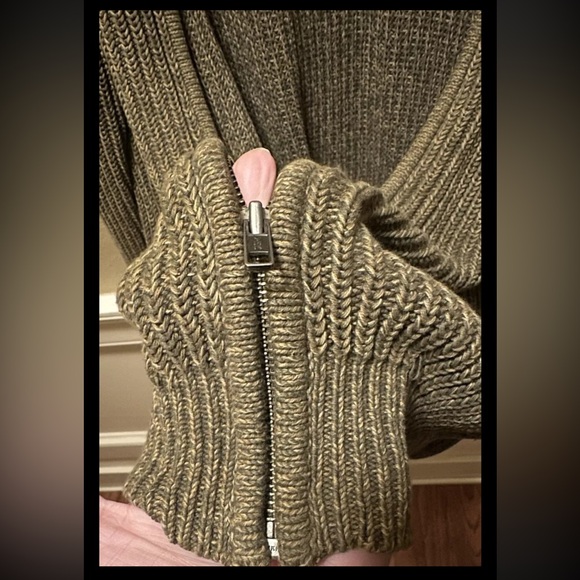 VINTAGE LL Bean Rib Knit Full Zip Sweater Jacket Mens LARGE Cotton, Olive Green - Picture 5 of 5